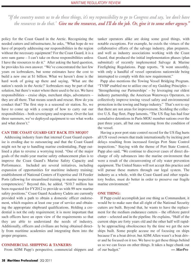 Maritime Logistics Professional Magazine, page 38,  Q2 2011
