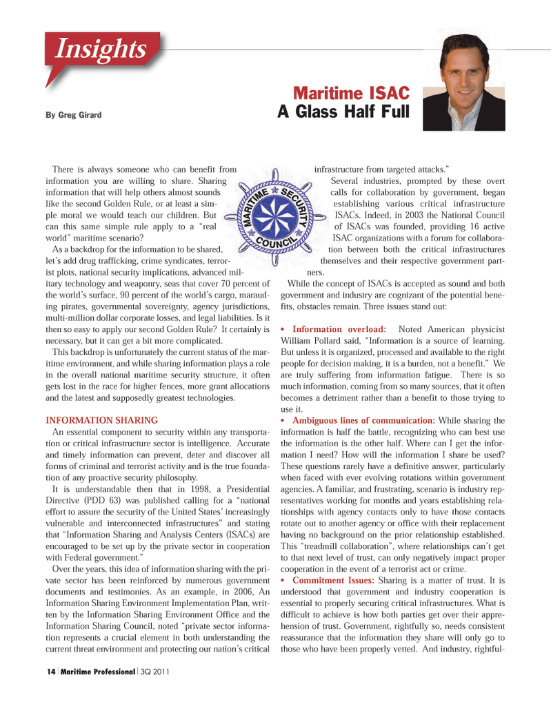 Maritime Logistics Professional Magazine, page 14,  Q3 2011