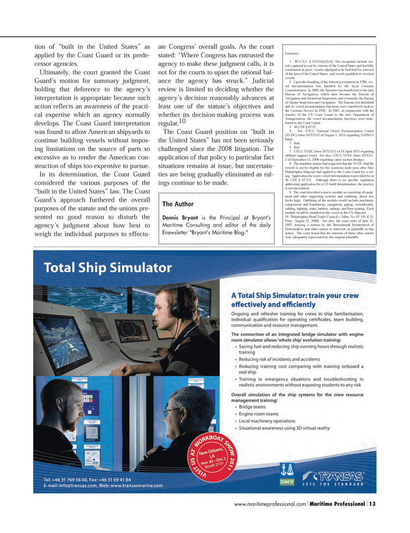 Maritime Logistics Professional Magazine, page 13,  Q4 2011