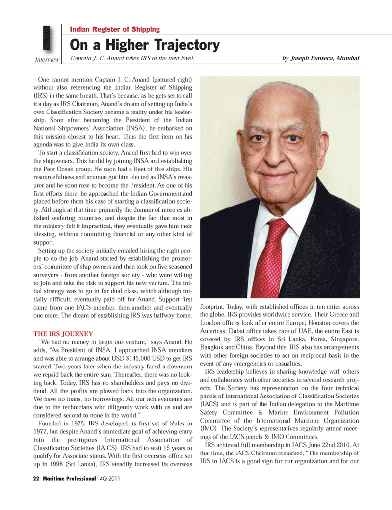 Maritime Logistics Professional Magazine, page 22,  Q4 2011
