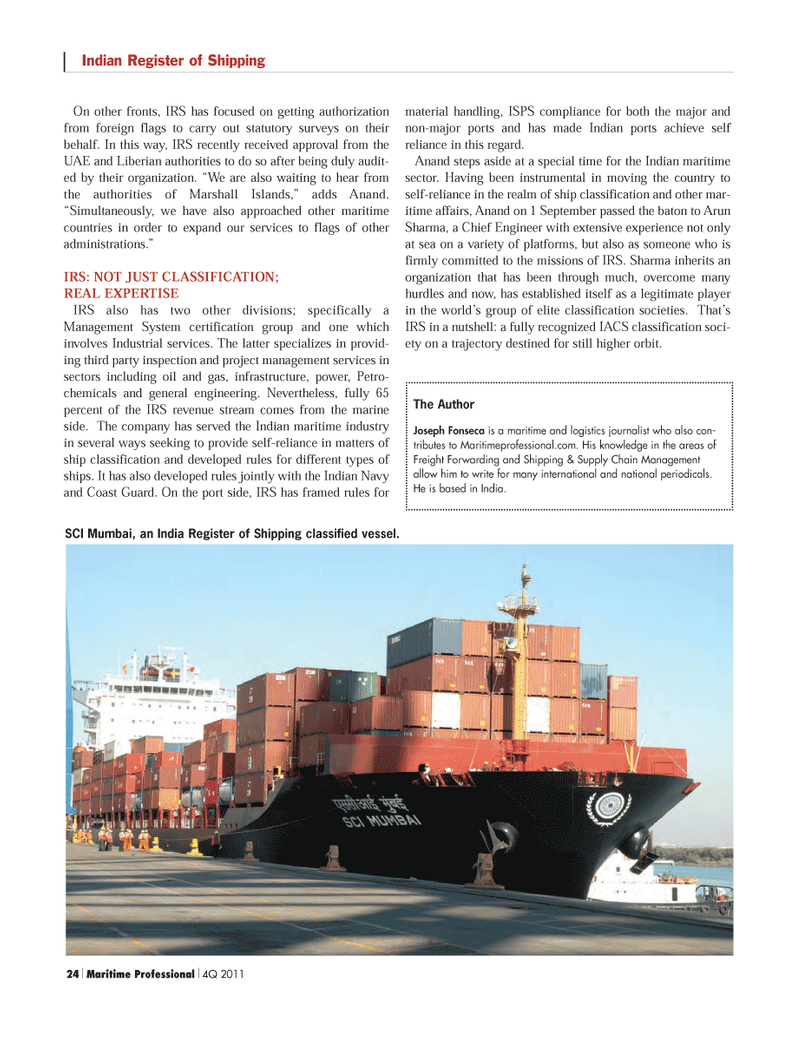 Maritime Logistics Professional Magazine, page 24,  Q4 2011