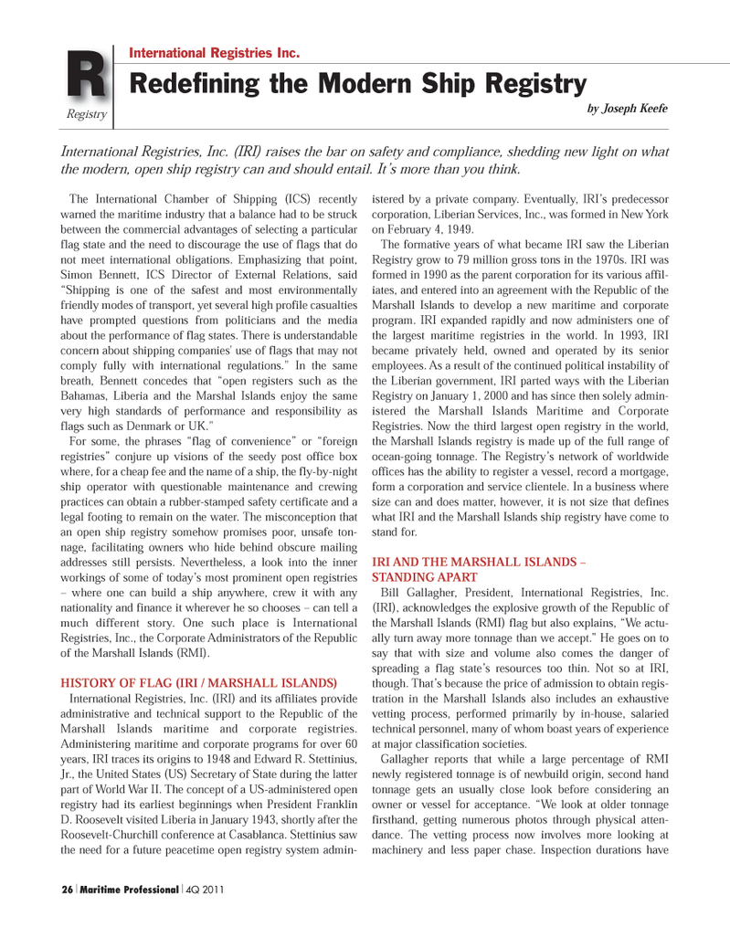 Maritime Logistics Professional Magazine, page 26,  Q4 2011