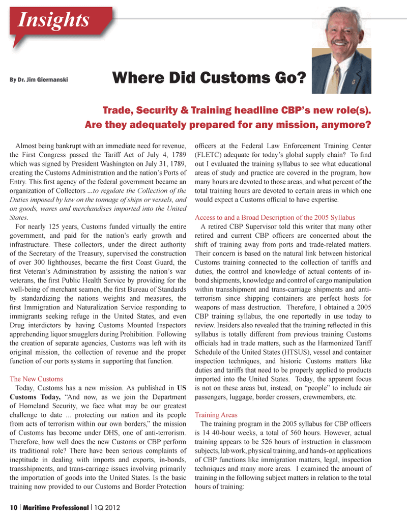 Maritime Logistics Professional Magazine, page 10,  Q1 2012