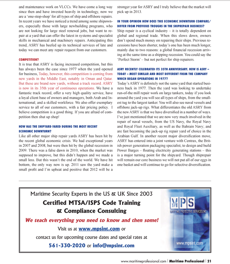 Maritime Logistics Professional Magazine, page 21,  Q1 2012