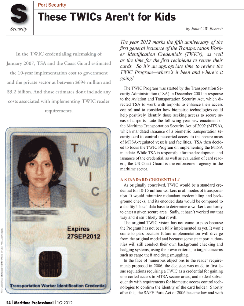 Maritime Logistics Professional Magazine, page 24,  Q1 2012