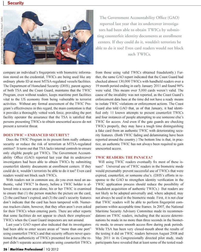 Maritime Logistics Professional Magazine, page 26,  Q1 2012