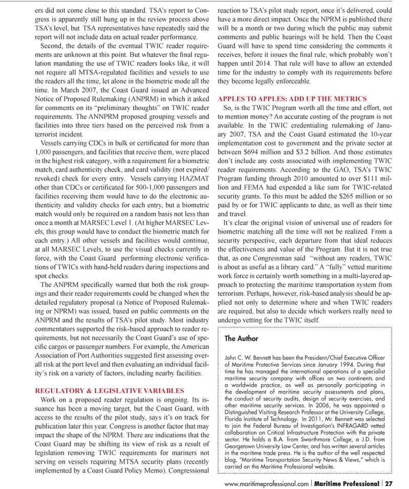 Maritime Logistics Professional Magazine, page 27,  Q1 2012