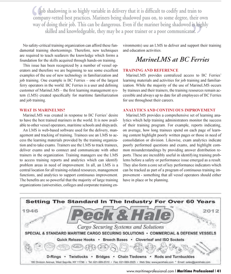 Maritime Logistics Professional Magazine, page 41,  Q1 2012