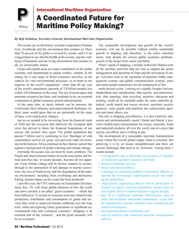 Maritime Logistics Professional Magazine, page 44,  Q1 2012