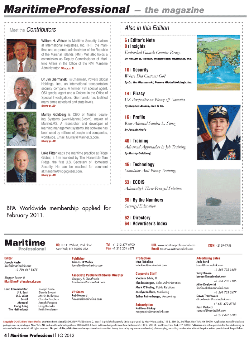 Maritime Logistics Professional Magazine, page 4,  Q1 2012