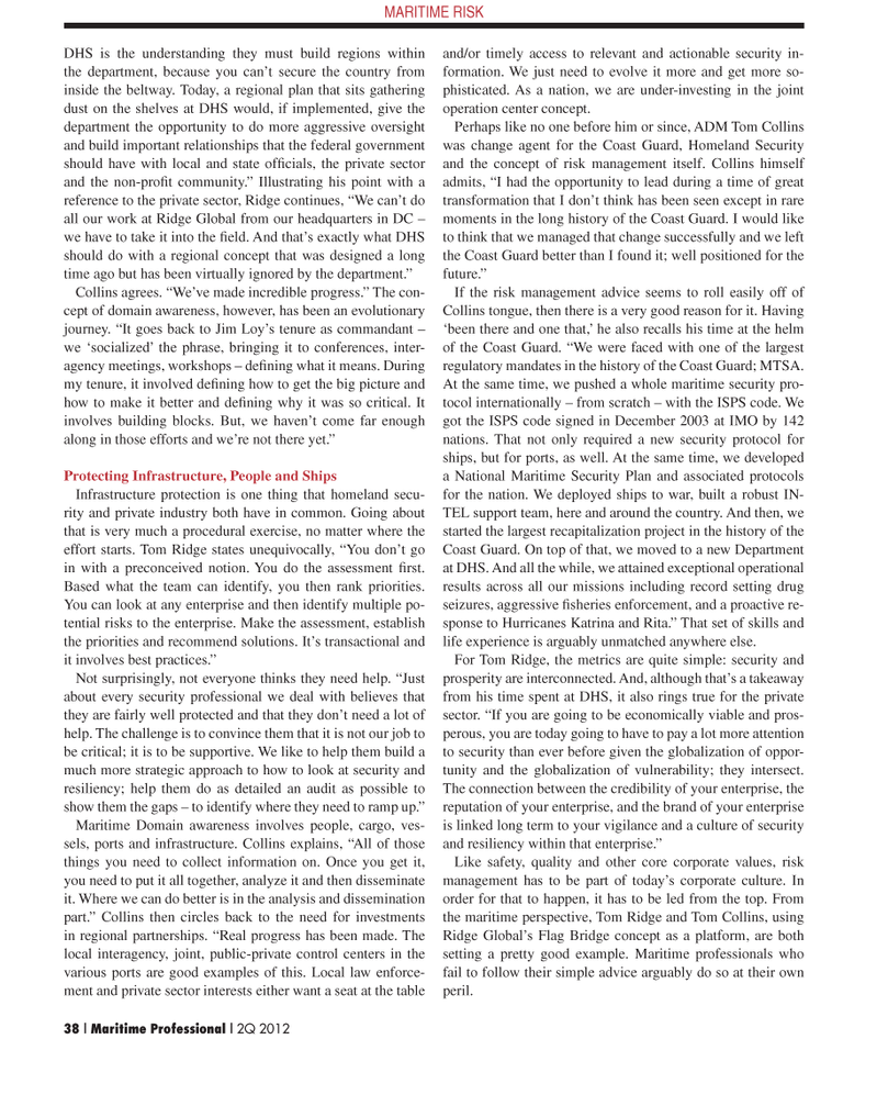 Maritime Logistics Professional Magazine, page 38,  Q2 2012