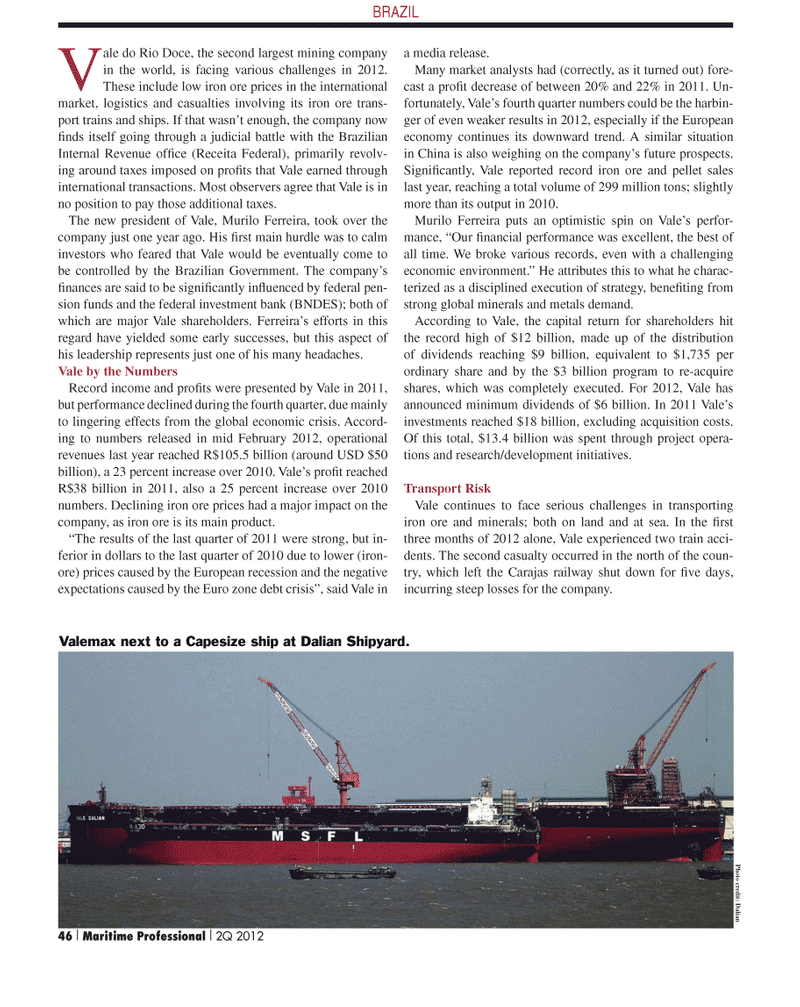 Maritime Logistics Professional Magazine, page 46,  Q2 2012