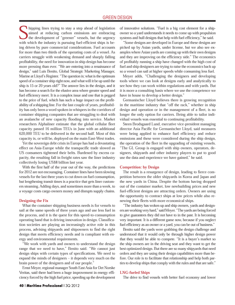 Maritime Logistics Professional Magazine, page 40,  Q3 2012