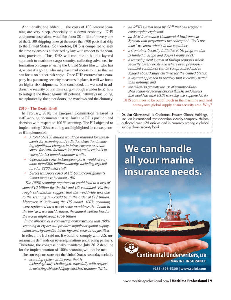 Maritime Logistics Professional Magazine, page 9,  Q4 2012