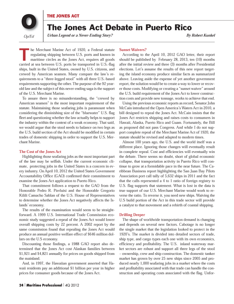Maritime Logistics Professional Magazine, page 24,  Q4 2012
