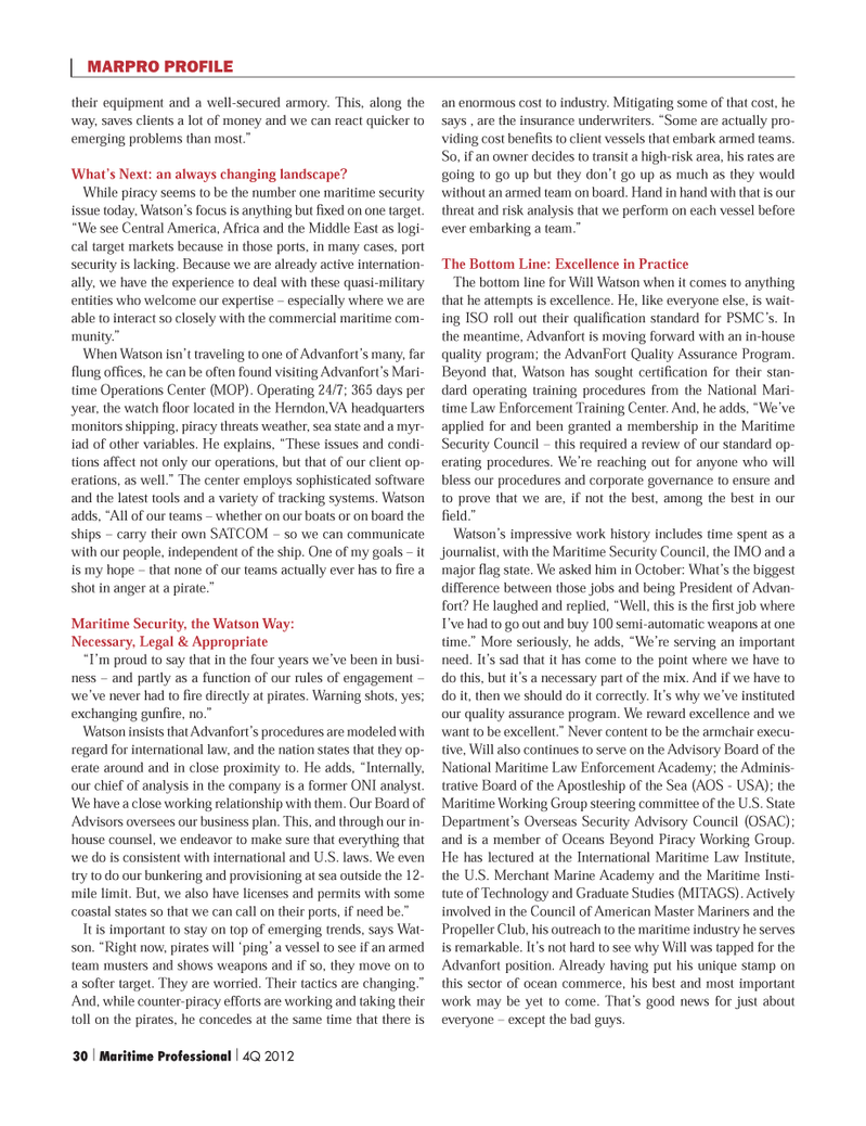 Maritime Logistics Professional Magazine, page 30,  Q4 2012