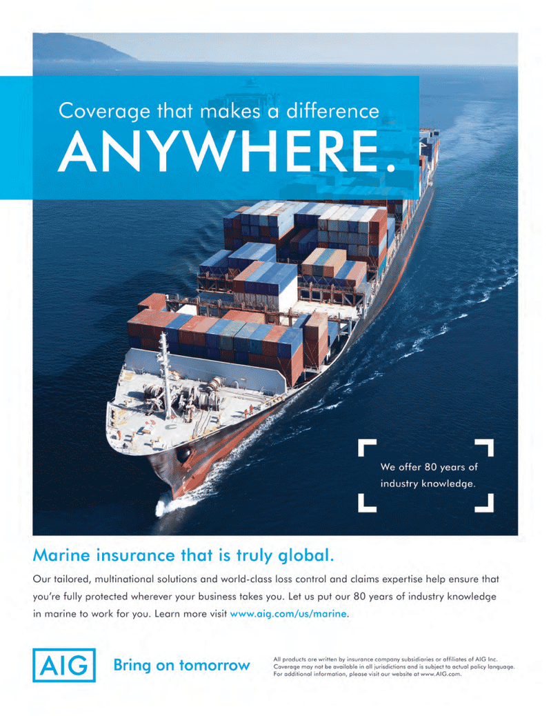 Maritime Logistics Professional Magazine, page 2nd Cover,  Q1 2013