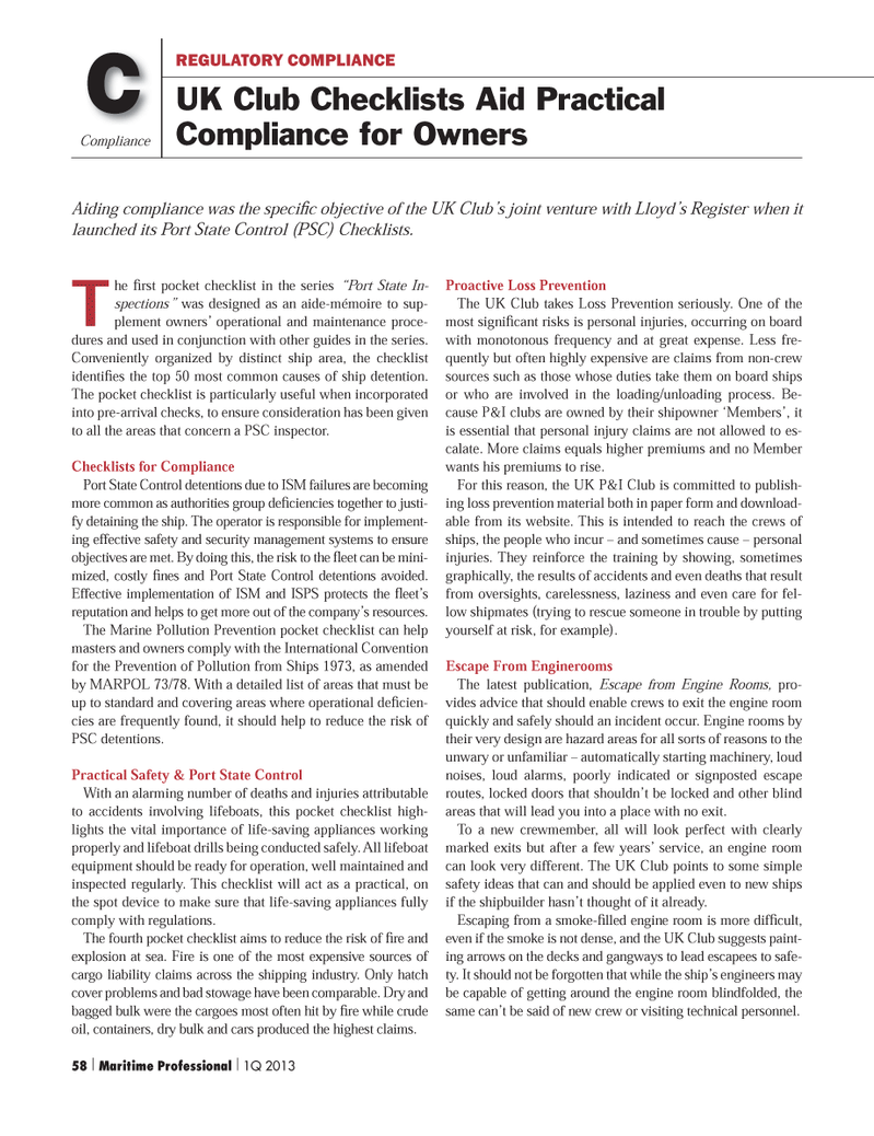 Maritime Logistics Professional Magazine, page 58,  Q1 2013
