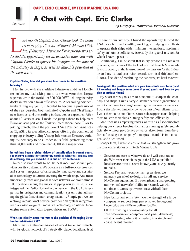 Maritime Logistics Professional Magazine, page 20,  Q3 2013