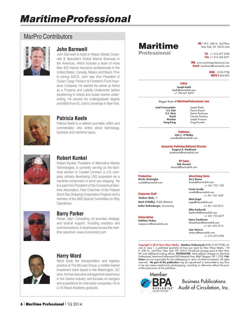 Maritime Logistics Professional Magazine, page 6,  Q1 2014