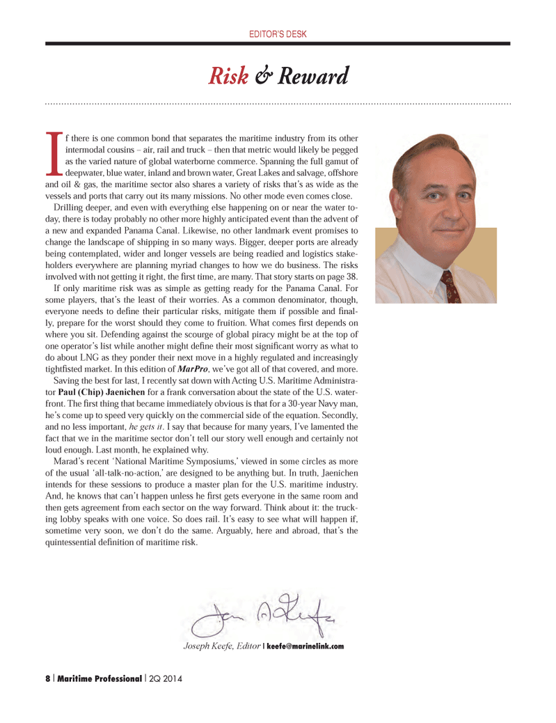 Maritime Logistics Professional Magazine, page 8,  Q2 2014