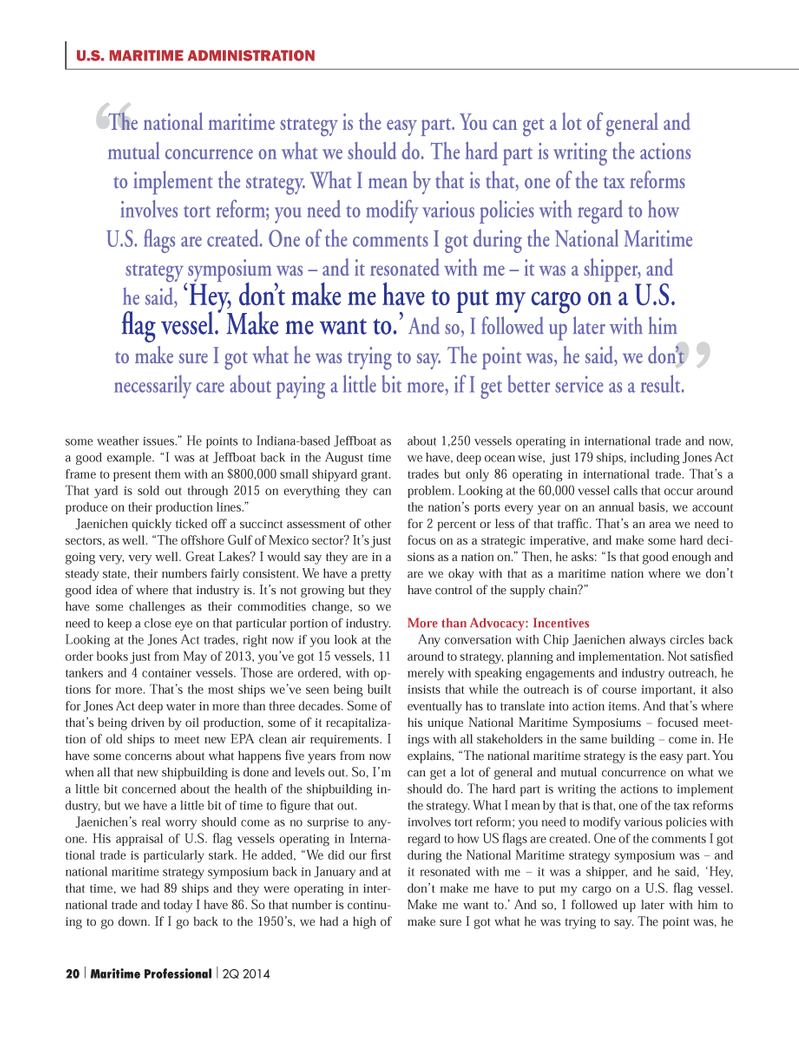 Maritime Logistics Professional Magazine, page 20,  Q2 2014