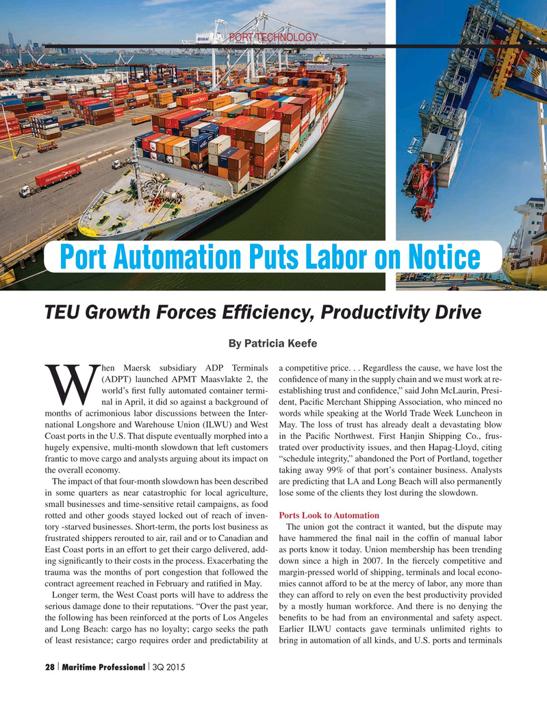 Maritime Logistics Professional Magazine, page 28,  Q3 2015