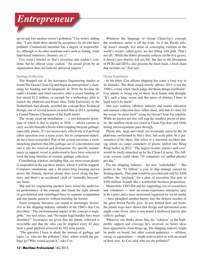 Maritime Logistics Professional Magazine, page 12,  Q4 2015