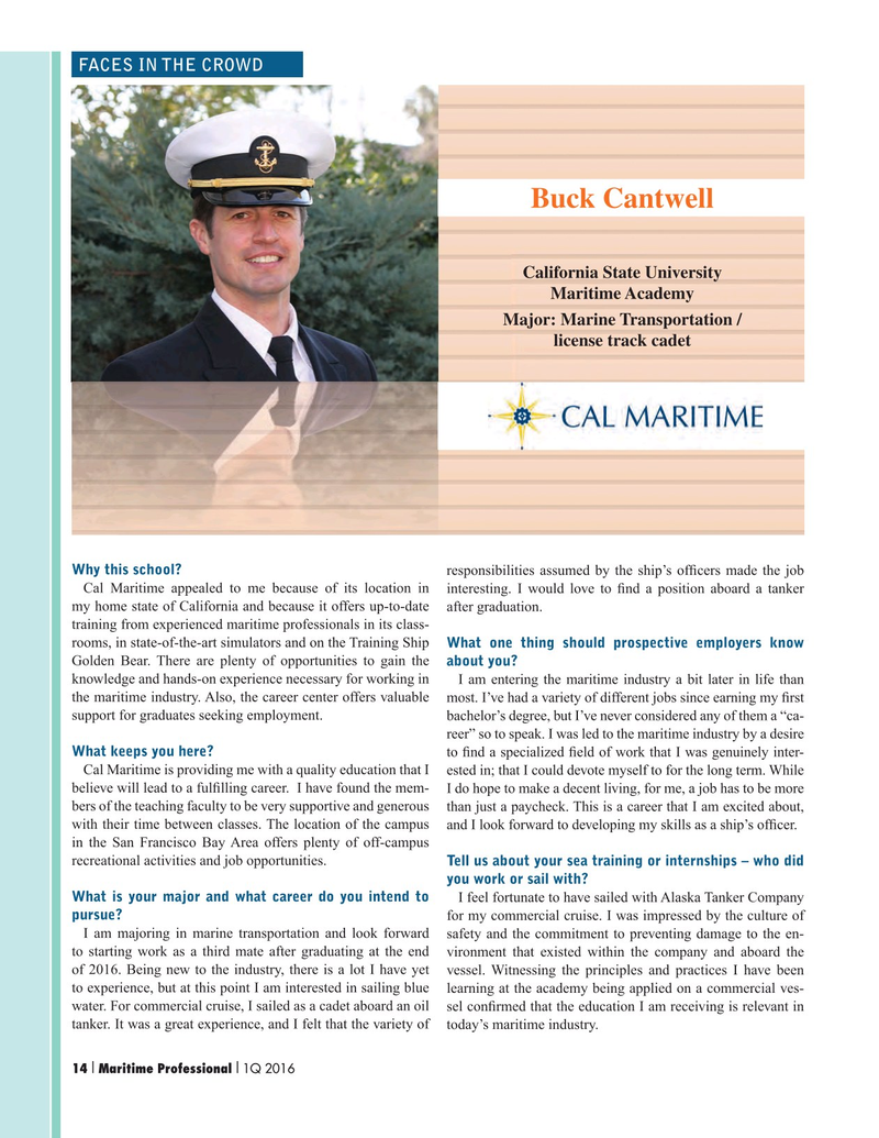 Maritime Logistics Professional Magazine, page 14,  Q1 2016