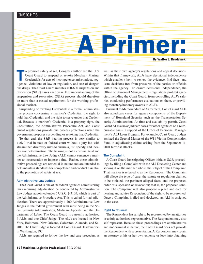 Maritime Logistics Professional Magazine, page 12,  Q3 2016