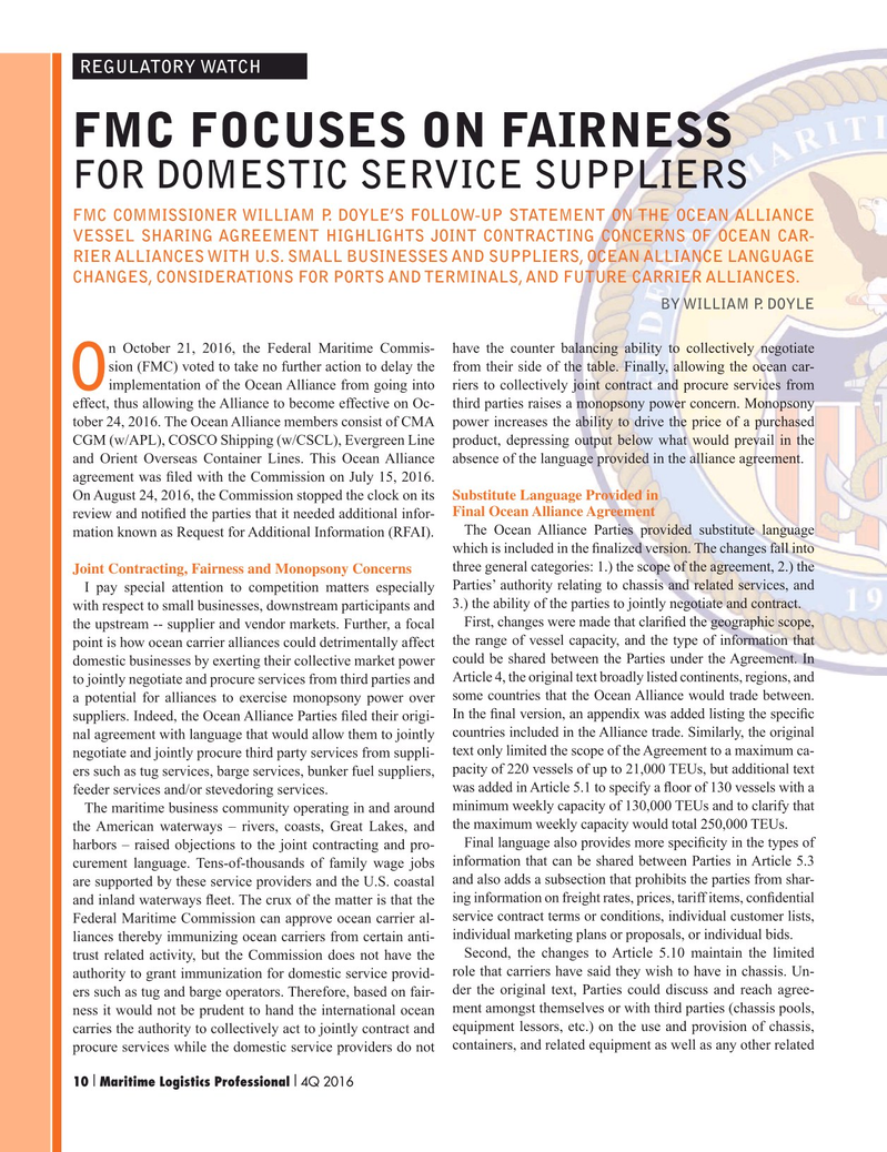Maritime Logistics Professional Magazine, page 10,  Q4 2016