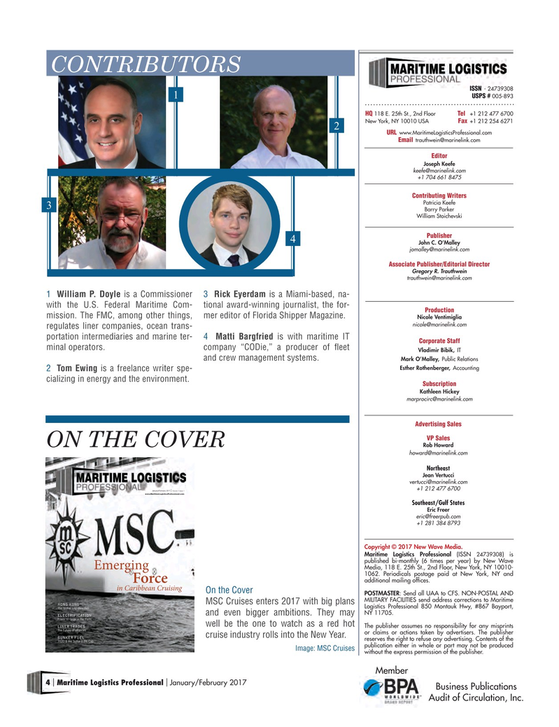 Maritime Logistics Professional Magazine, page 4,  Jan/Feb 2017