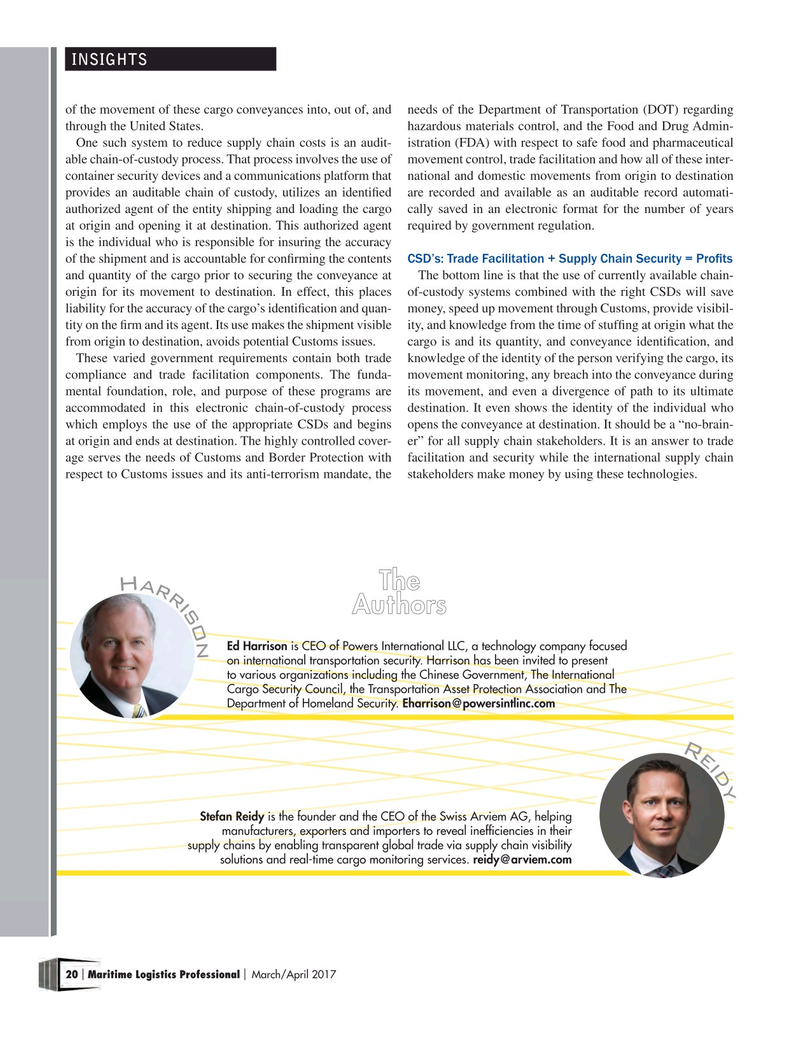 Maritime Logistics Professional Magazine, page 20,  Mar/Apr 2017
