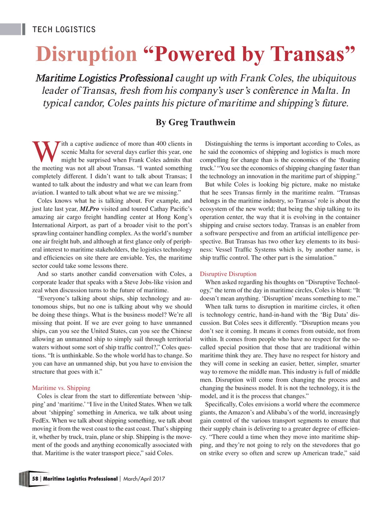Maritime Logistics Professional Magazine, page 58,  Mar/Apr 2017