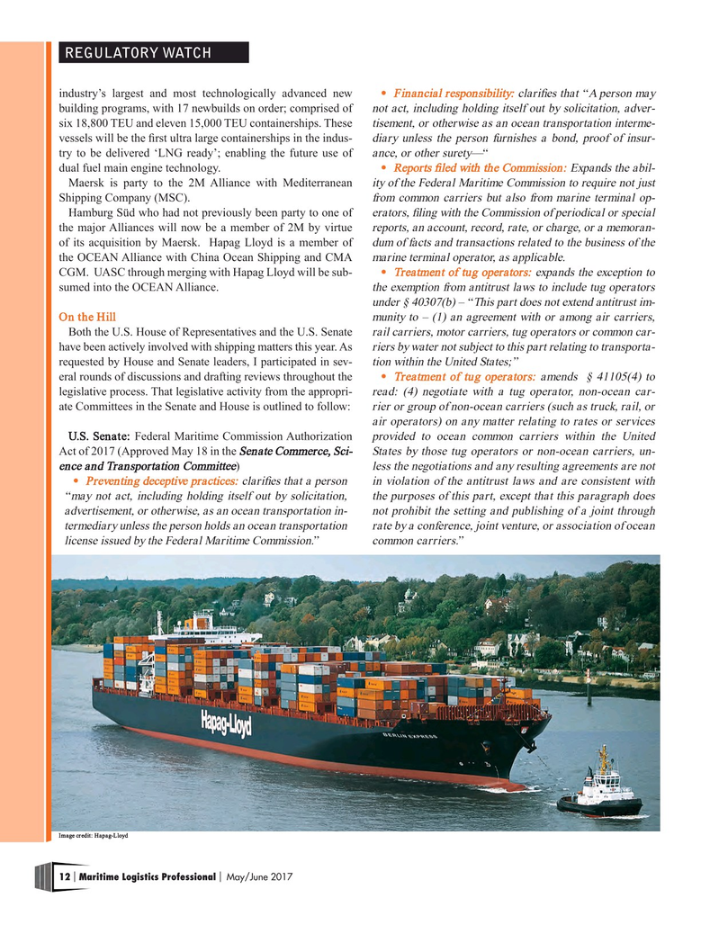 Maritime Logistics Professional Magazine, page 12,  May/Jun 2017