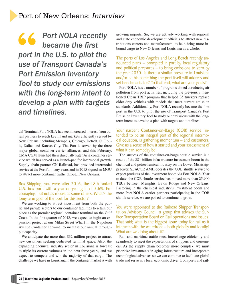 Maritime Logistics Professional Magazine, page 24,  Sep/Oct 2017