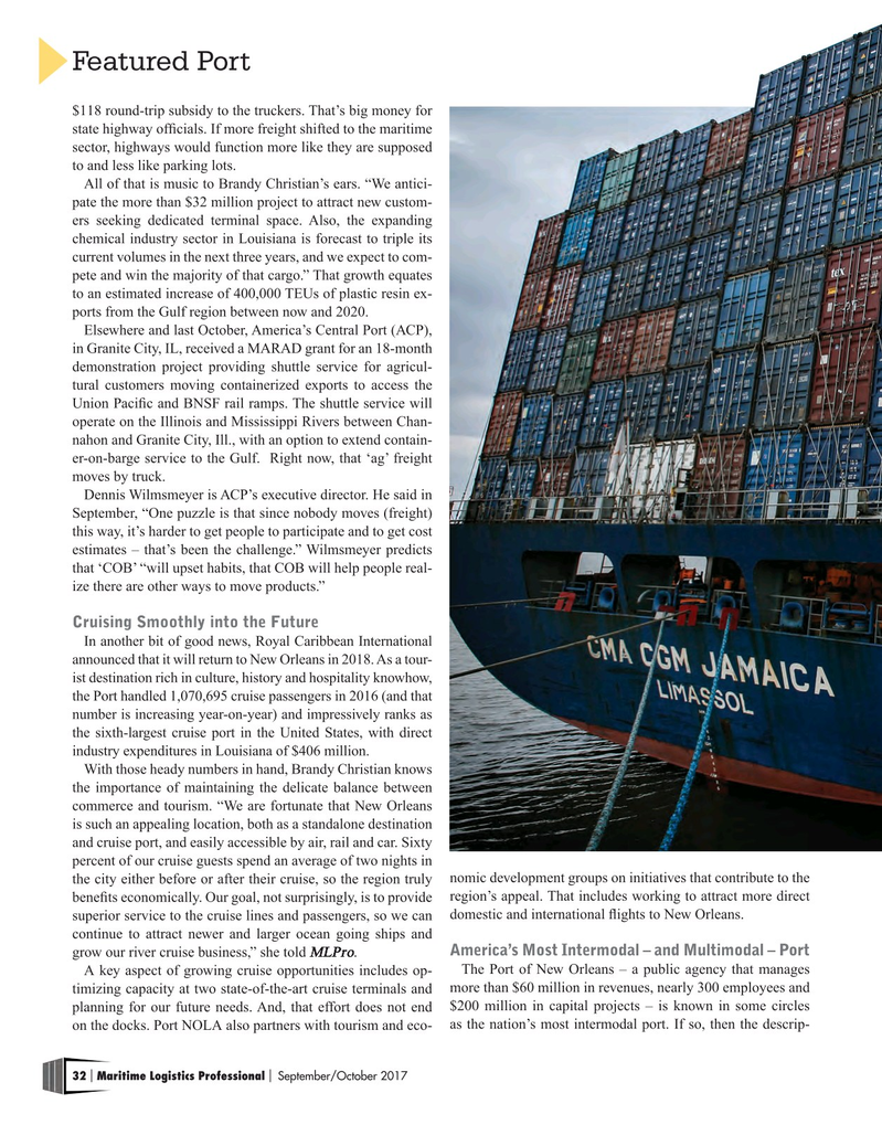 Maritime Logistics Professional Magazine, page 32,  Sep/Oct 2017