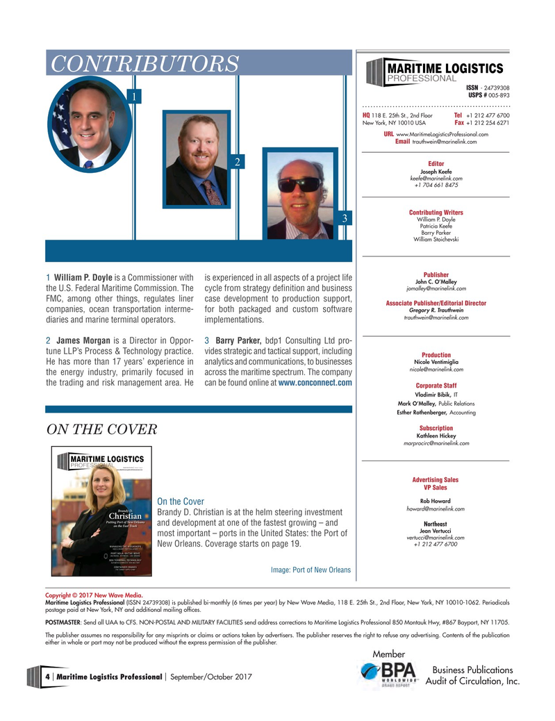 Maritime Logistics Professional Magazine, page 4,  Sep/Oct 2017