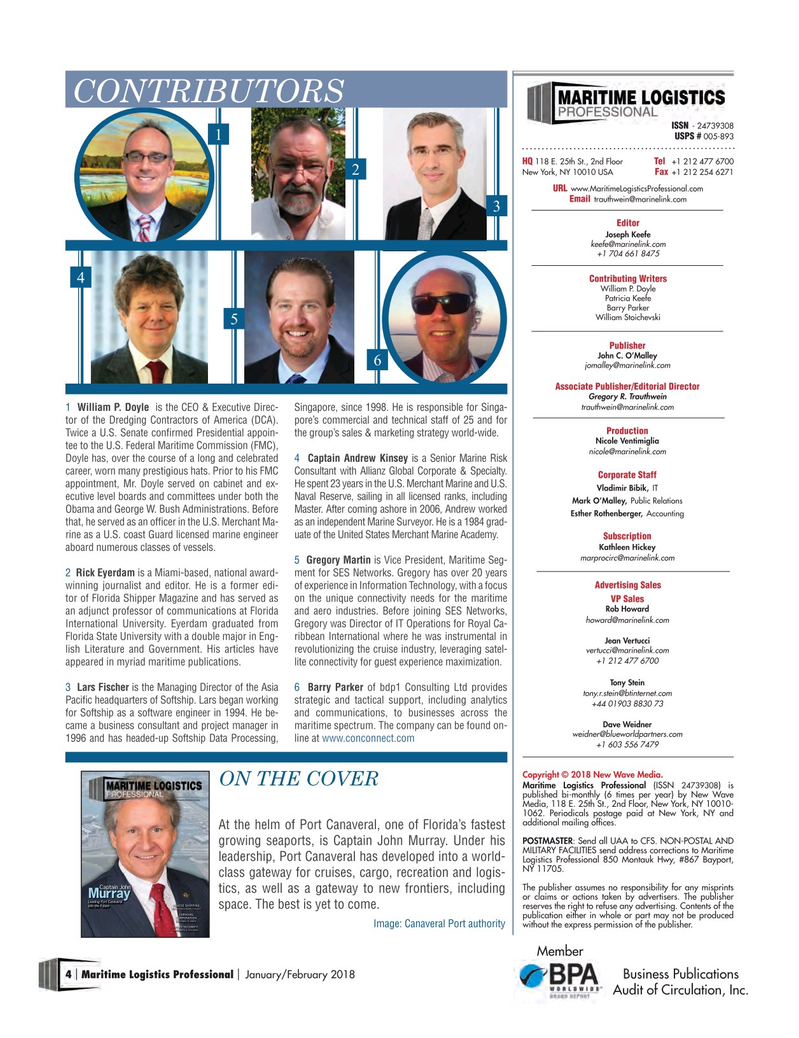 Maritime Logistics Professional Magazine, page 4,  Jan/Feb 2018