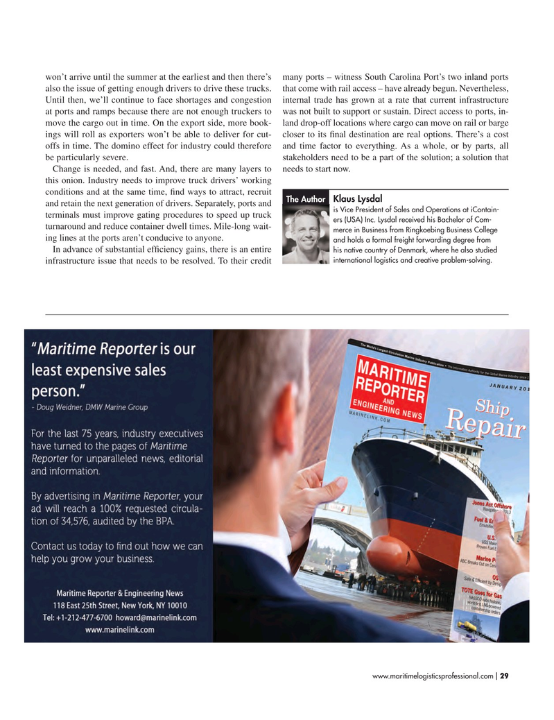 Maritime Logistics Professional Magazine, page 29,  Mar/Apr 2018