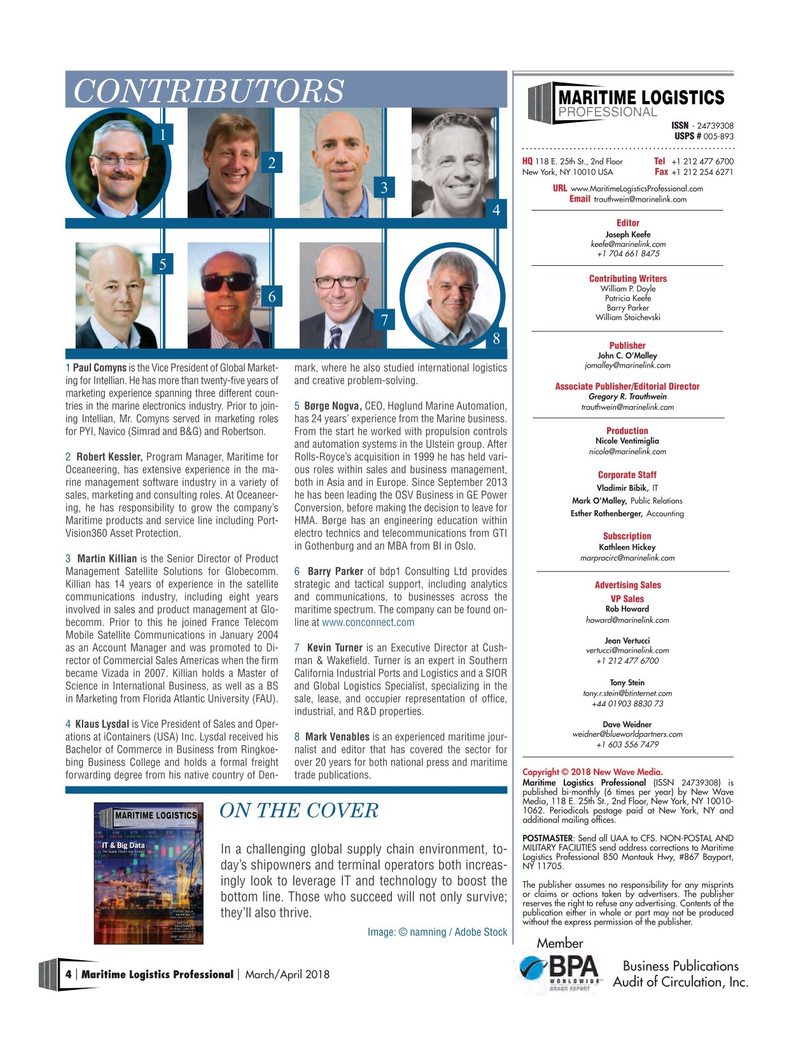 Maritime Logistics Professional Magazine, page 4,  Mar/Apr 2018