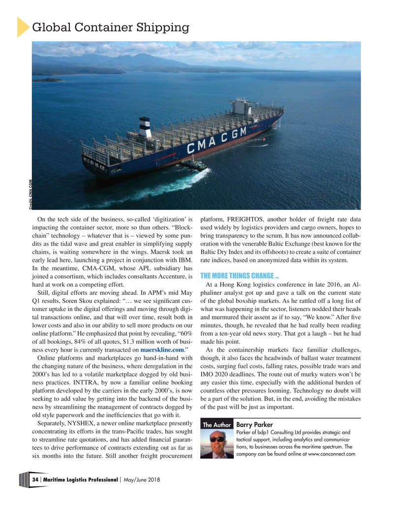Maritime Logistics Professional Magazine, page 34,  May/Jun 2018