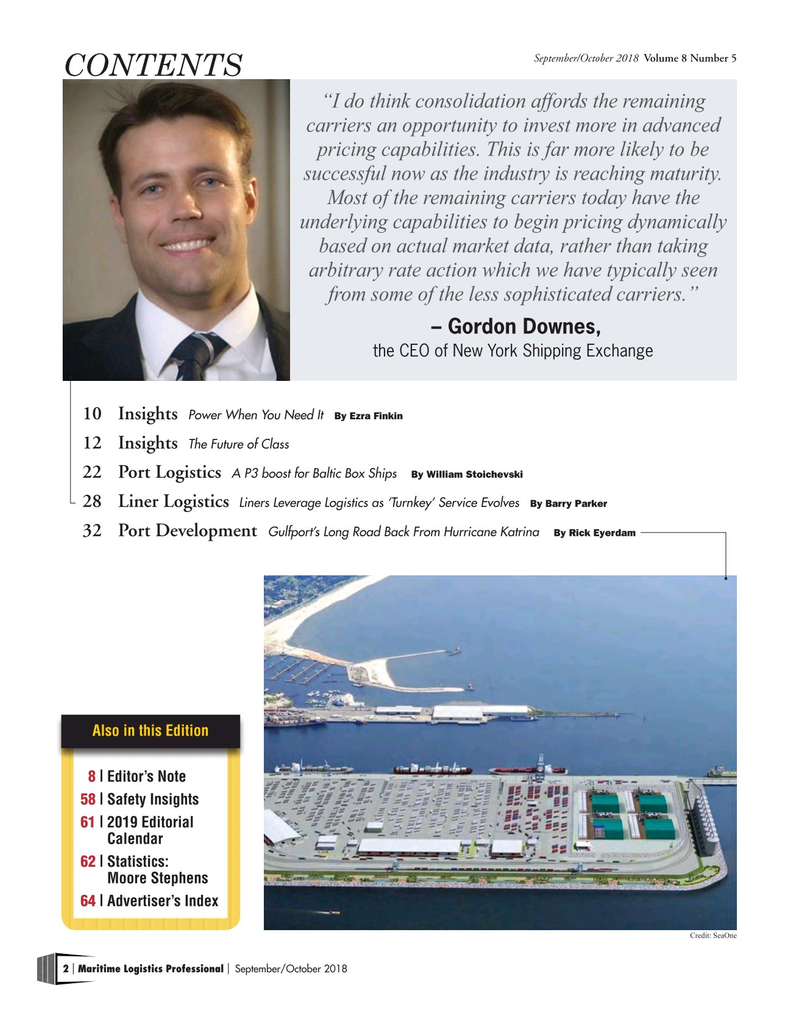Maritime Logistics Professional Magazine, page 2,  Sep/Oct 2018