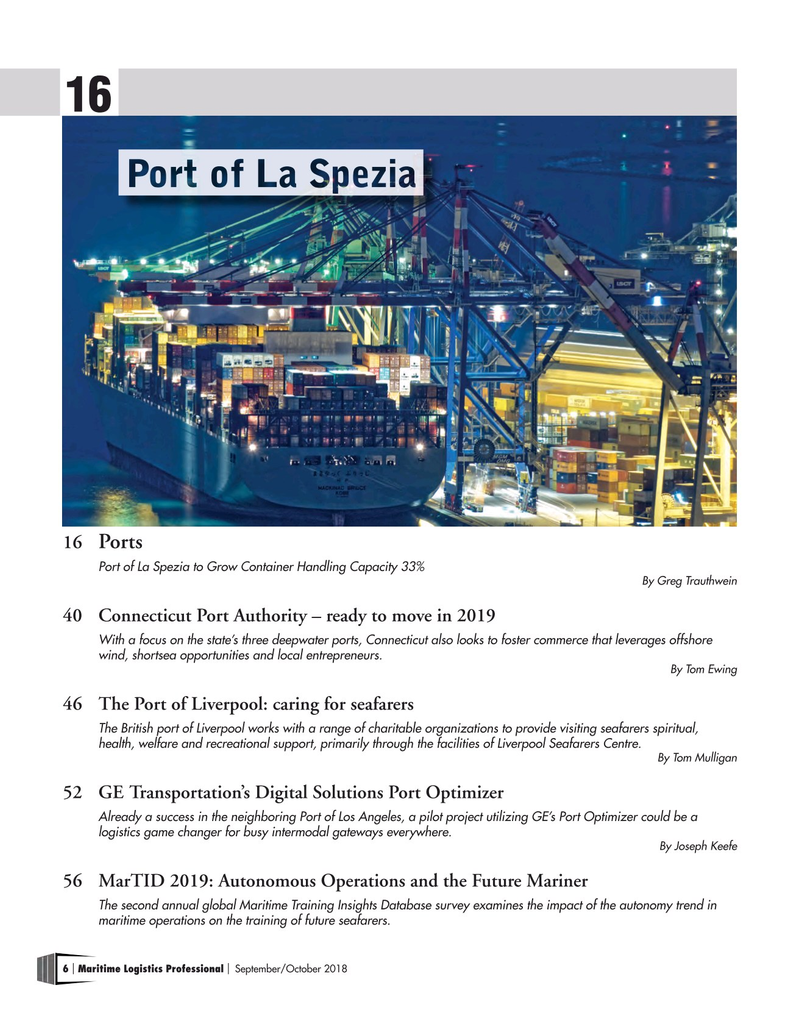 Maritime Logistics Professional Magazine, page 6,  Sep/Oct 2018