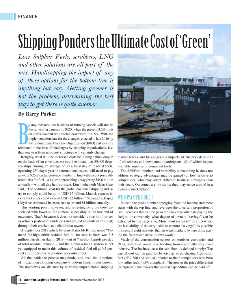 Maritime Logistics Professional Magazine, page 18,  Nov/Dec 2018