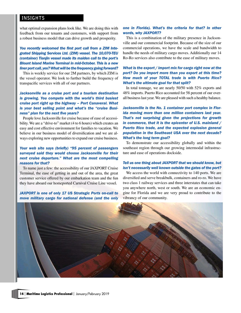 Maritime Logistics Professional Magazine, page 14,  Jan/Feb 2019