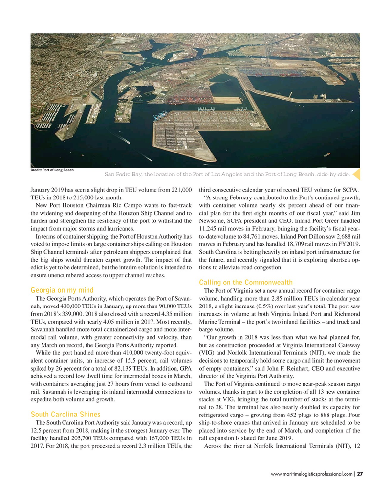 Maritime Logistics Professional Magazine, page 27,  Mar/Apr 2019