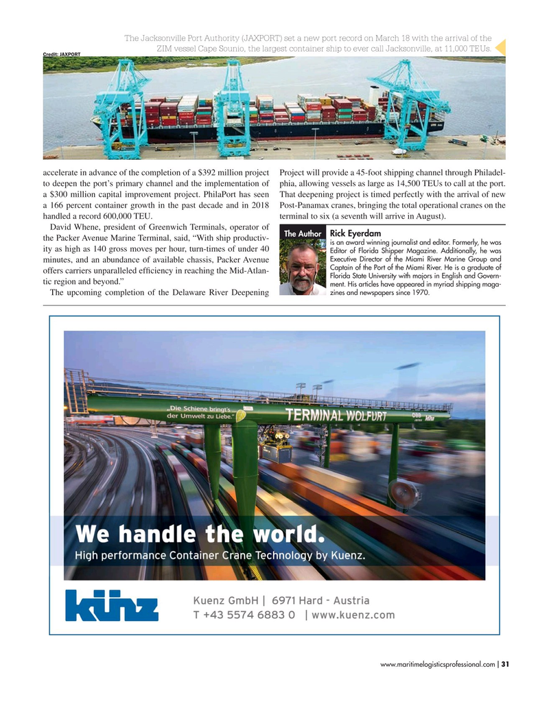 Maritime Logistics Professional Magazine, page 31,  Mar/Apr 2019