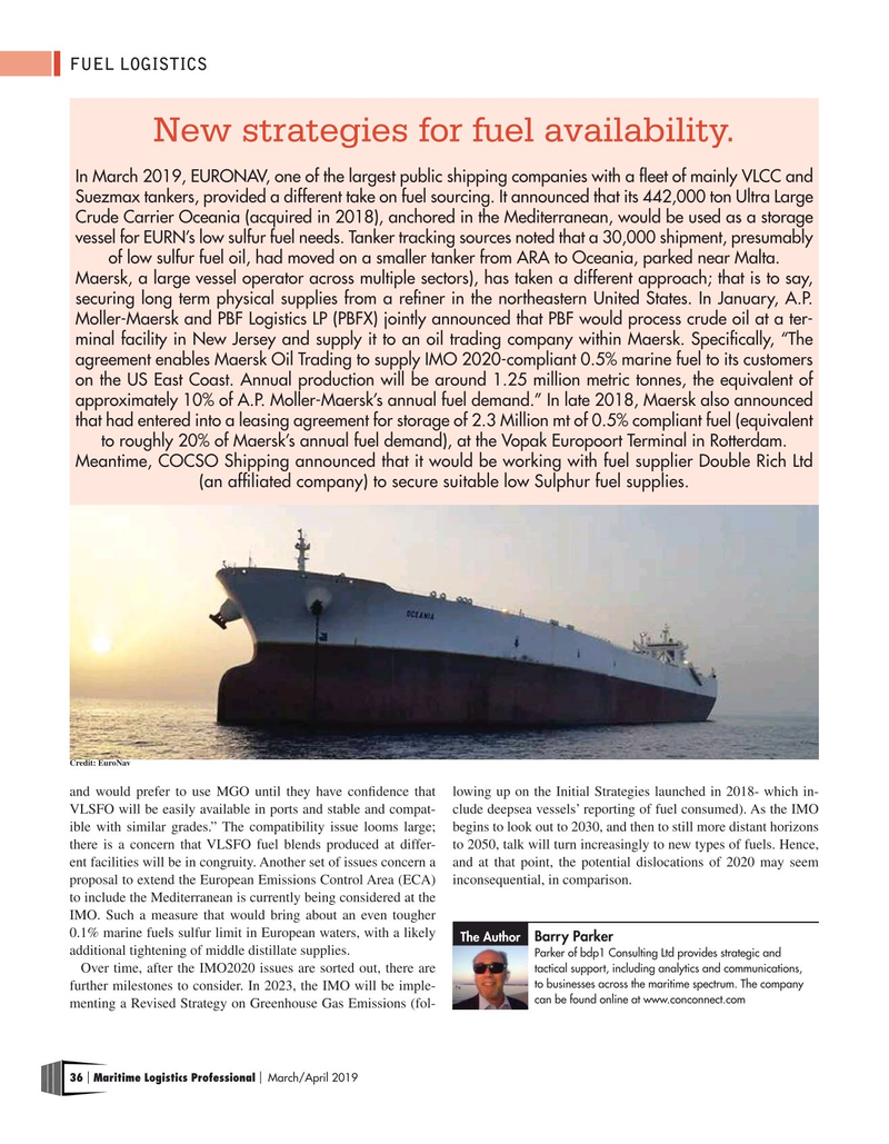 Maritime Logistics Professional Magazine, page 36,  Mar/Apr 2019