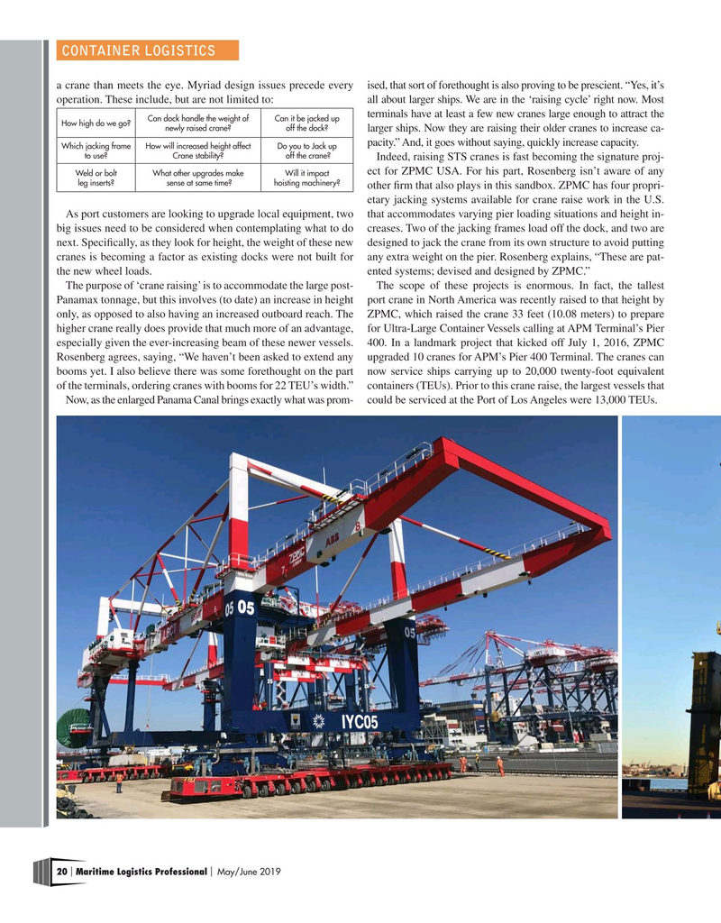 Maritime Logistics Professional Magazine, page 20,  May/Jun 2019
